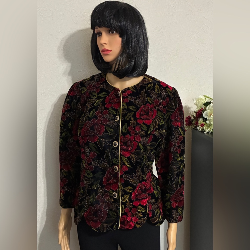 R&K Festive Velveteen Button-Up Jacket. Size 12. Evening. Dressy. Holiday.